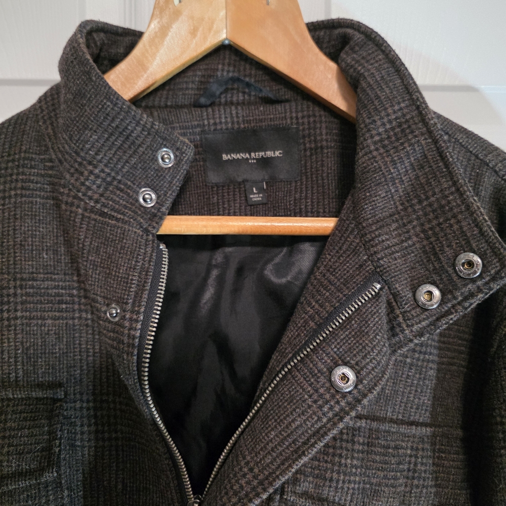 Banana Republic Men's Houndstooth Plaid Wool Blend Jacket - Picture 7 of 8